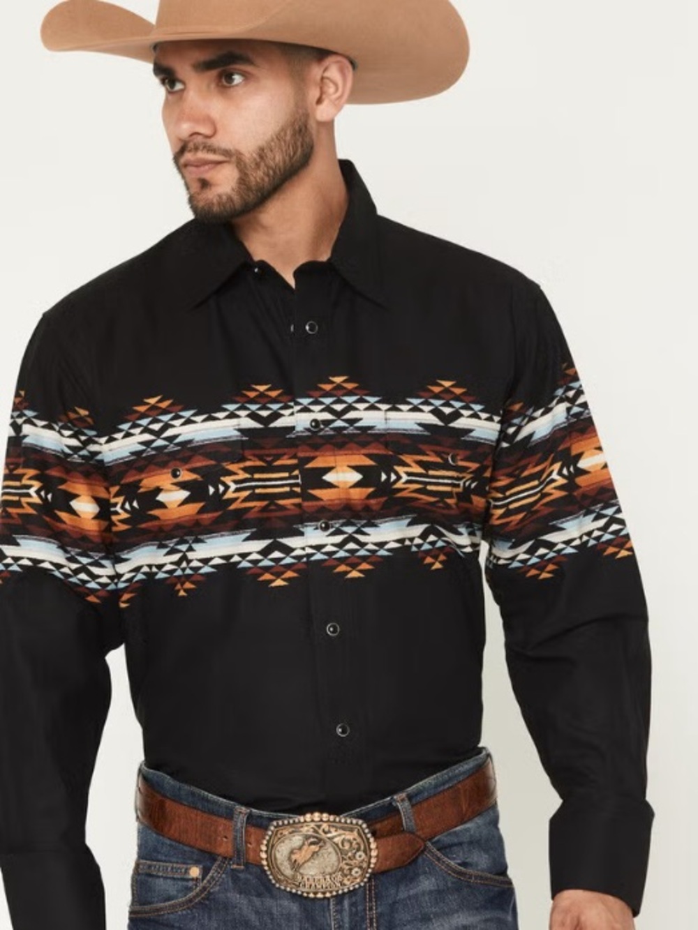 Panhandle Slim Black Western Aztec Print Button-Down Shirt